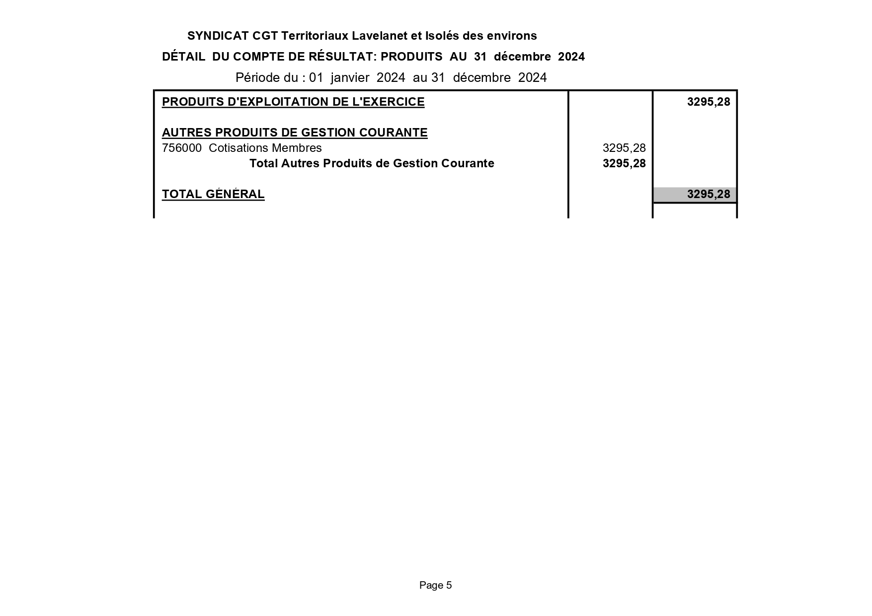 COMPTE PRODUITS 2024 SYNDICAT CGT TERRITORIAUX LAVELANET