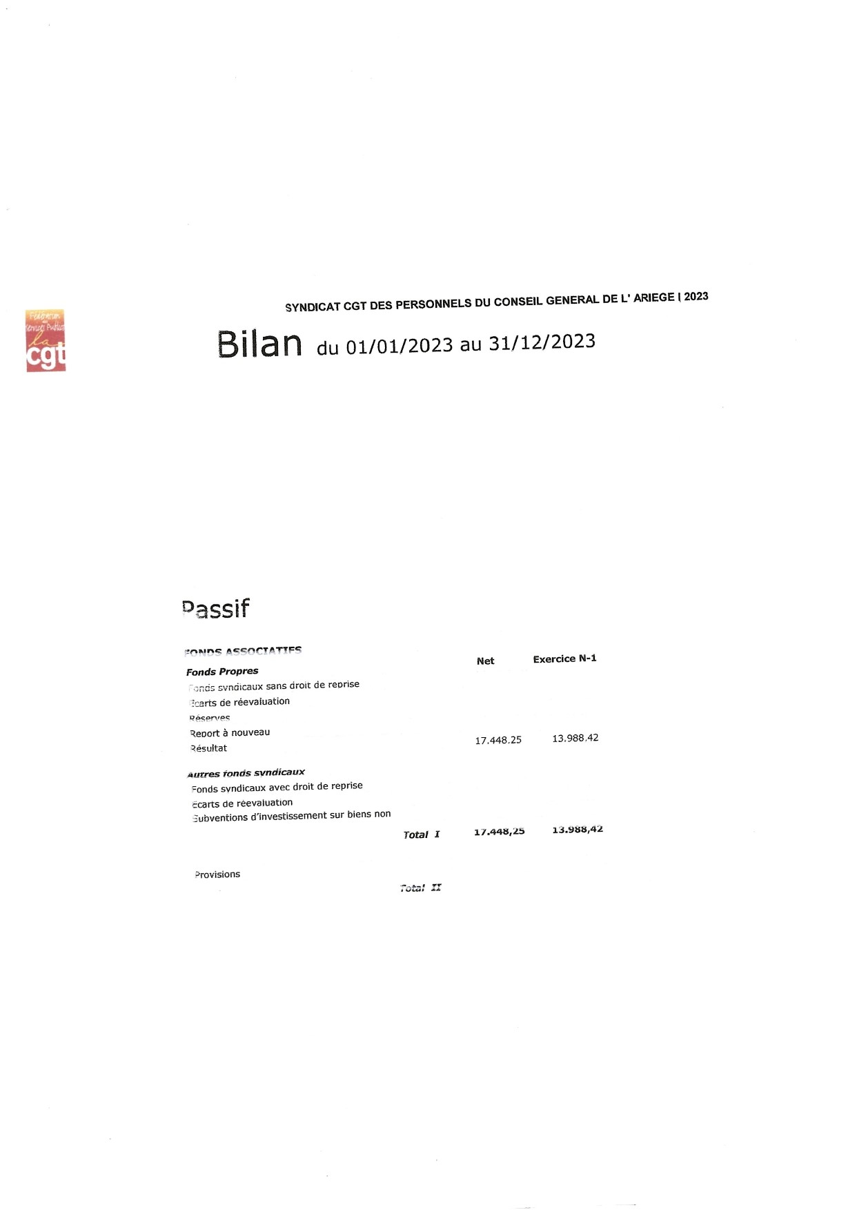 BILAN PASSIF 2023 SYNDICAT CGT CONSEIL DEPARTEMENTAL 09