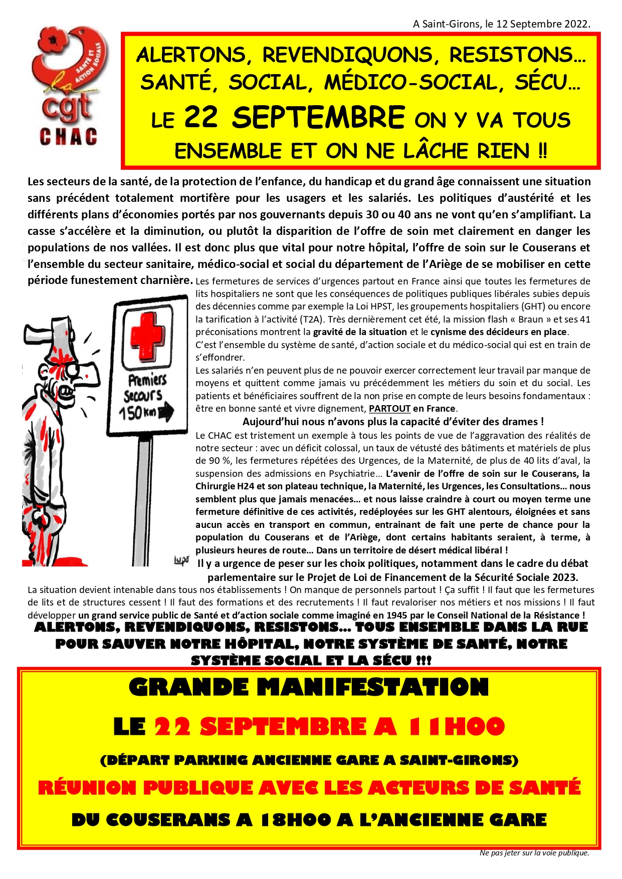 Grève et manifestation le 22 septembre 2022 pour la défense de l'offre de soins en Ariège