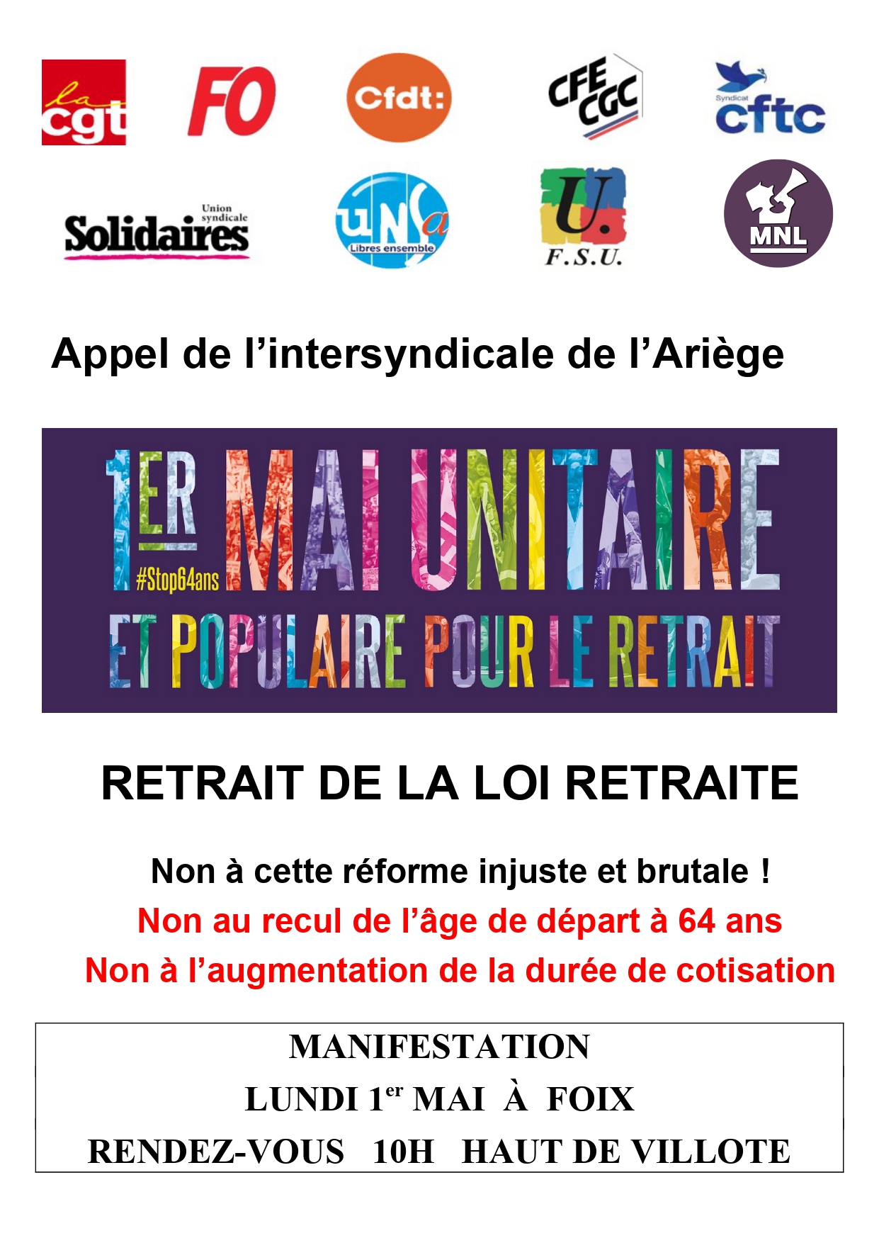 Tract unitaire Ariège 1er mai 2023