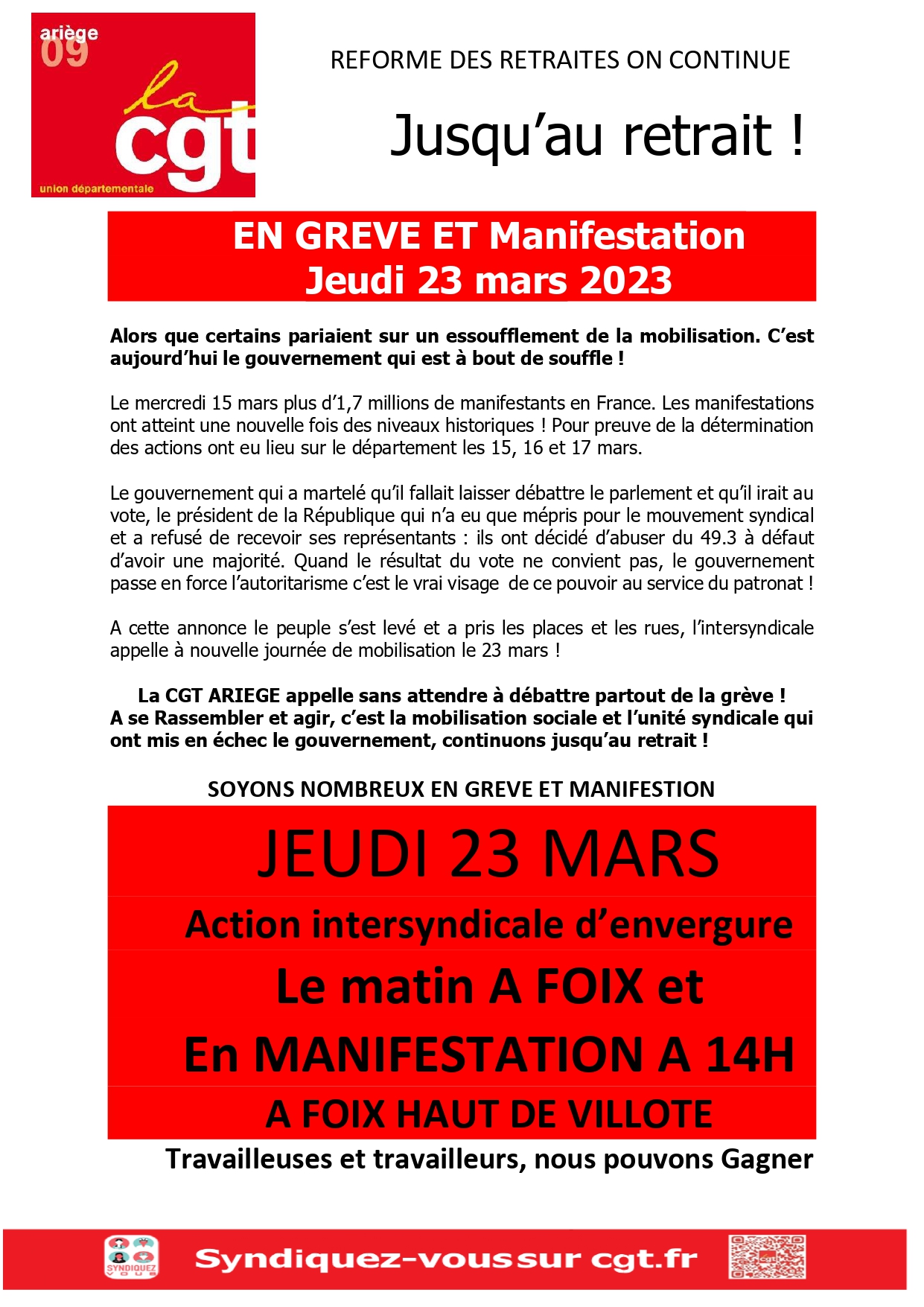 Manifestation contre la réforme des retraites le 23 mars 2023 à Foix
